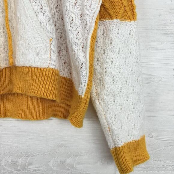 POL Chunky Cable Knit Colorblock Sweater Women S Hooded Yellow White Spring Twee - Picture 4 of 13
